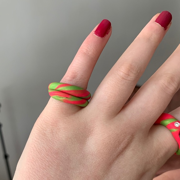 FREE ADD ON Handmade Pink & Green clay Pinky Ring - Picture 1 of 4